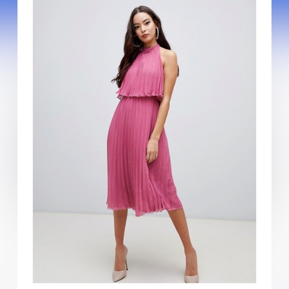 ASOS Pink Halter Pleated Dress